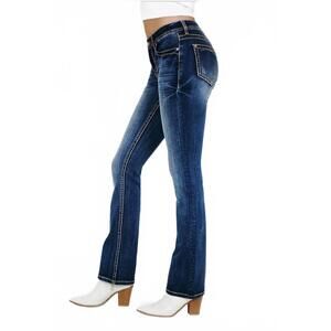 NEW GRACE IN LA basic five pockets mid rise boot cut jean in denim